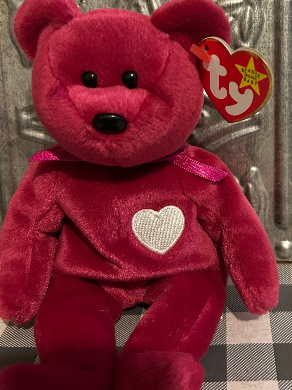 Ty Red Heart Plush Bear with White Embroidered Heart